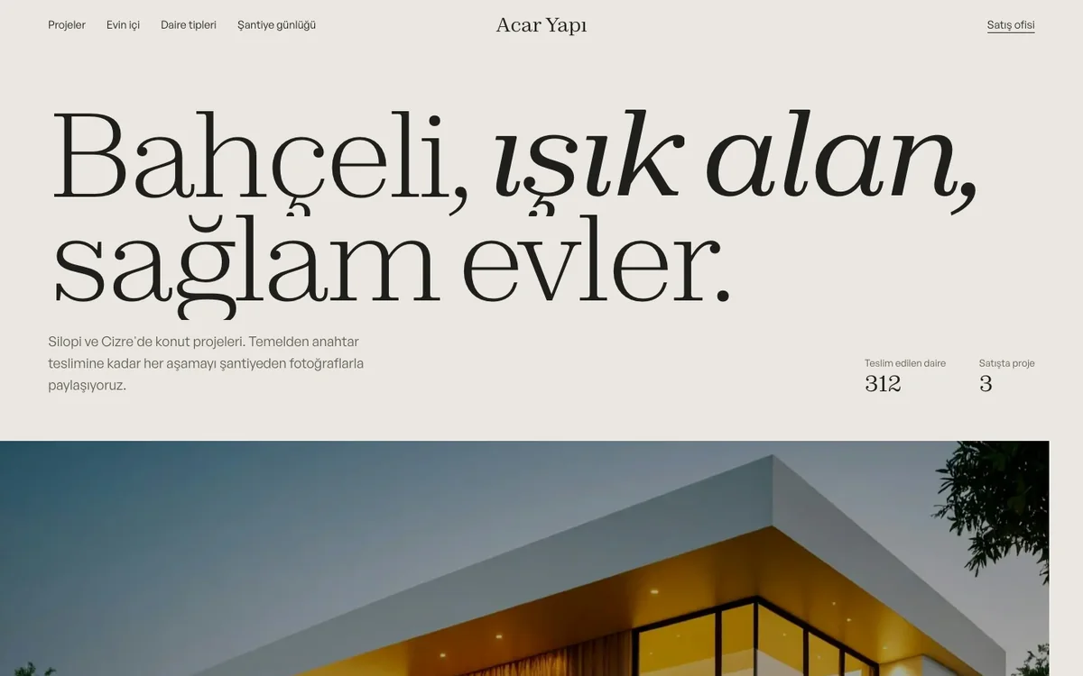 Acar Yapı örnek sitesinin bilgisayar görünümü
