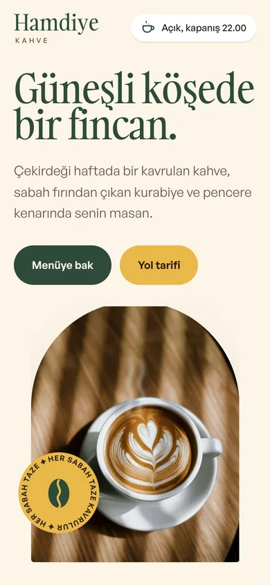 Hamdiye Kahve örnek menüsü telefonda