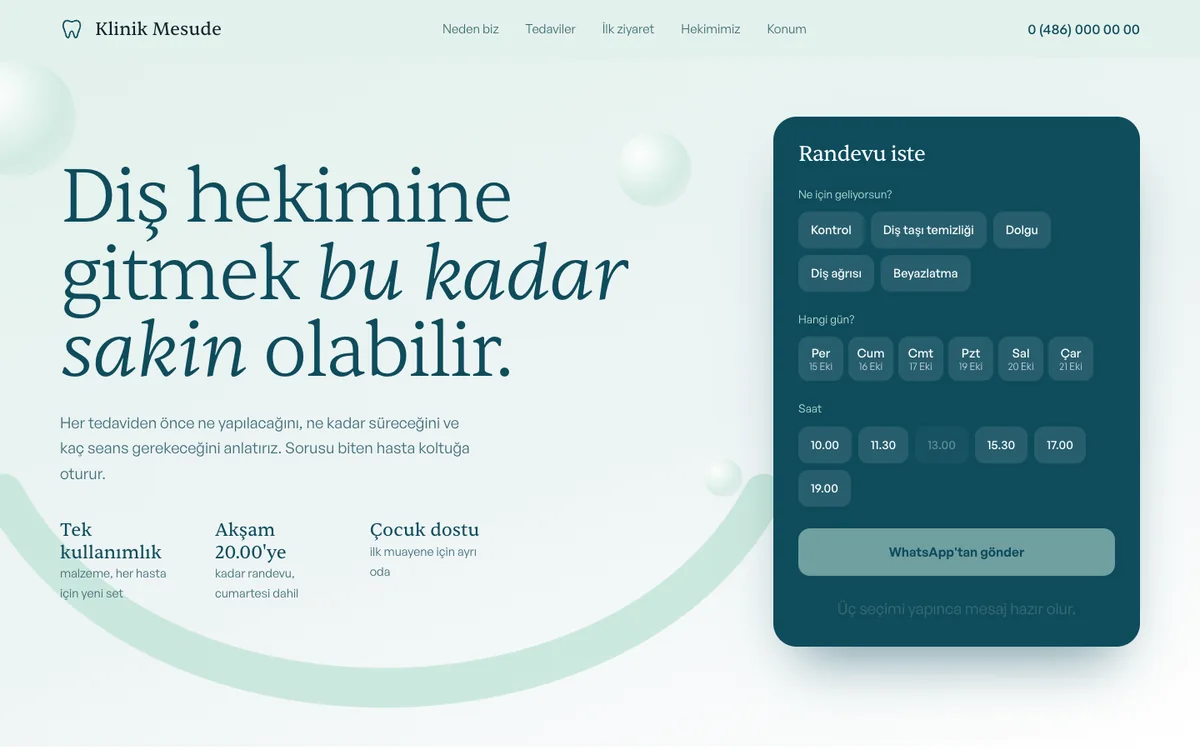 Klinik Mesude örnek sitesinin bilgisayar görünümü