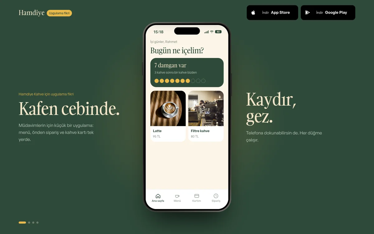 Hamdiye Kahve örnek sitesinin bilgisayar görünümü
