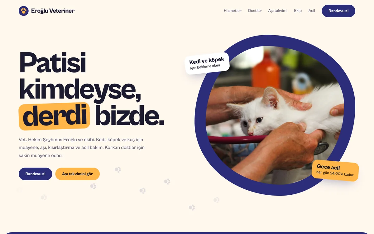 Eroğlu Veteriner örnek sitesinin bilgisayar görünümü